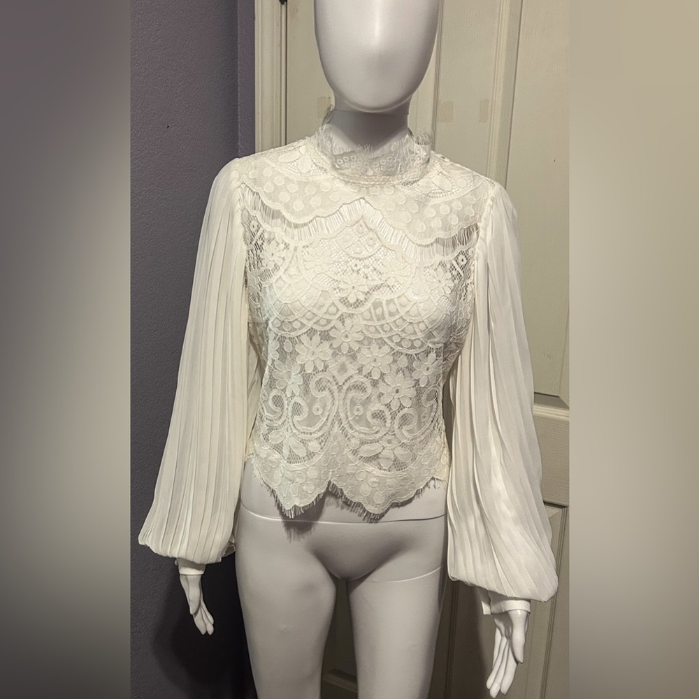 A  Peach Sz M White Lace Blouse Steampunk Gypsy Victorian Romantic Whimsy Boho